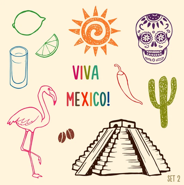 Mexico simbols set. — Stock Vector