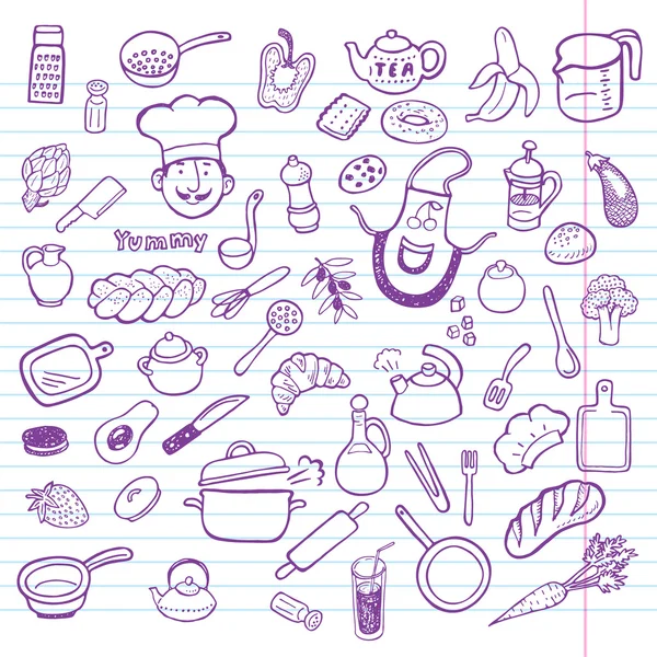 Hand drawn kitchen set — Stock Vector