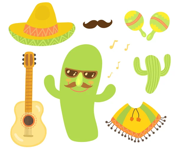 Mexican illustrations set with cactus — Stock Vector