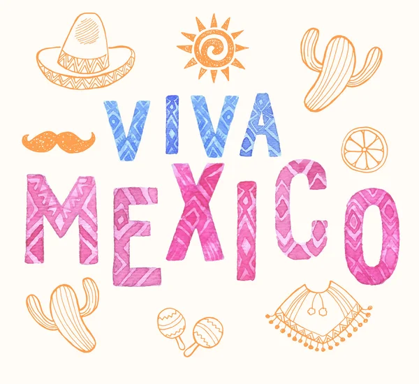 Viva Mexico! poster gambar tangan . - Stok Vektor
