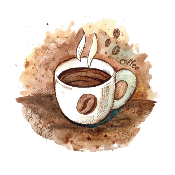 Copo de café aquarela desenhado à mão — Vetor de Stock