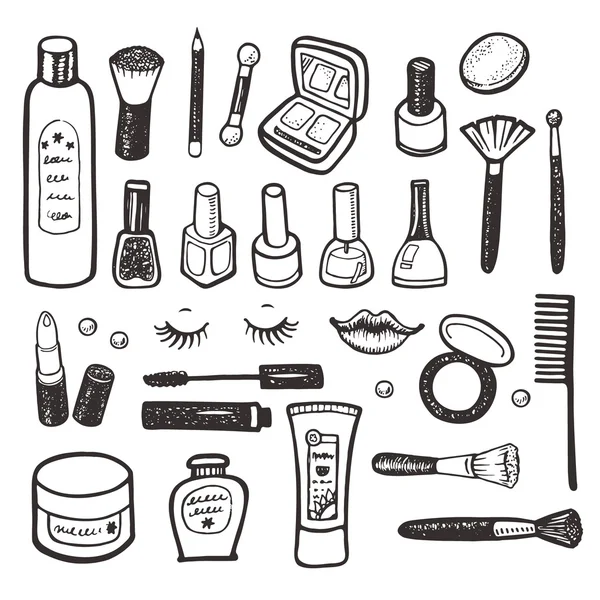Raccolta disegnata a mano di illustrazione di cosmetici — Vettoriale Stock