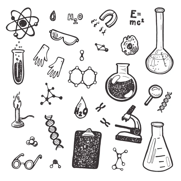 Conjunto de química desenhada à mão . —  Vetores de Stock