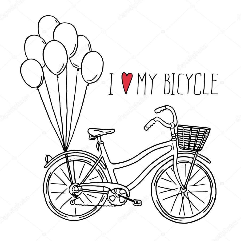 Download Hand Drawn Bicycle With Balloons Vector Image By C Teploleta Vector Stock 73363463