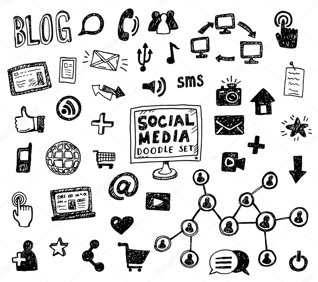 social media  symbol doodles elements.