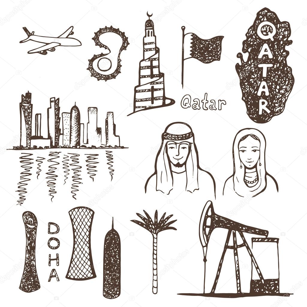 Download Qatar country. Sketch icons collection. — Stock Vector ...