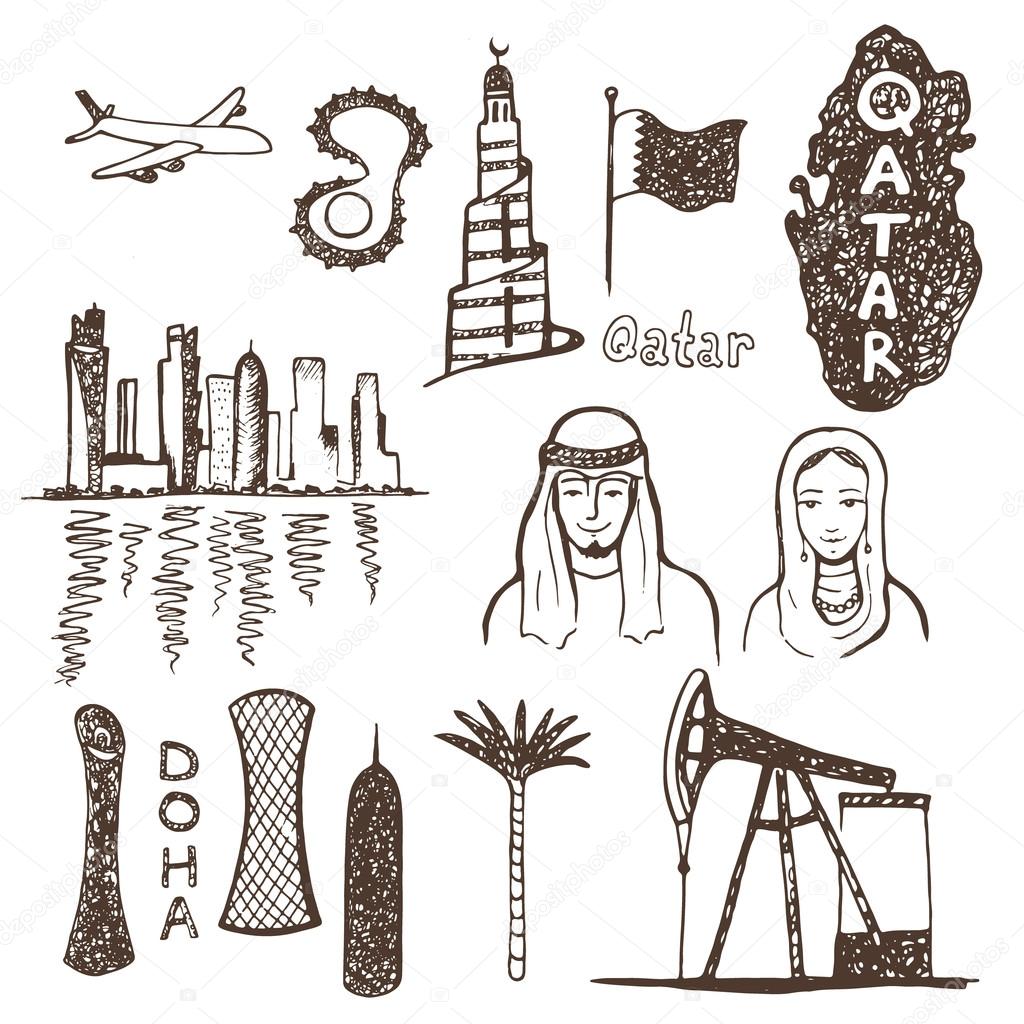 Qatar country. Sketch icons collection.