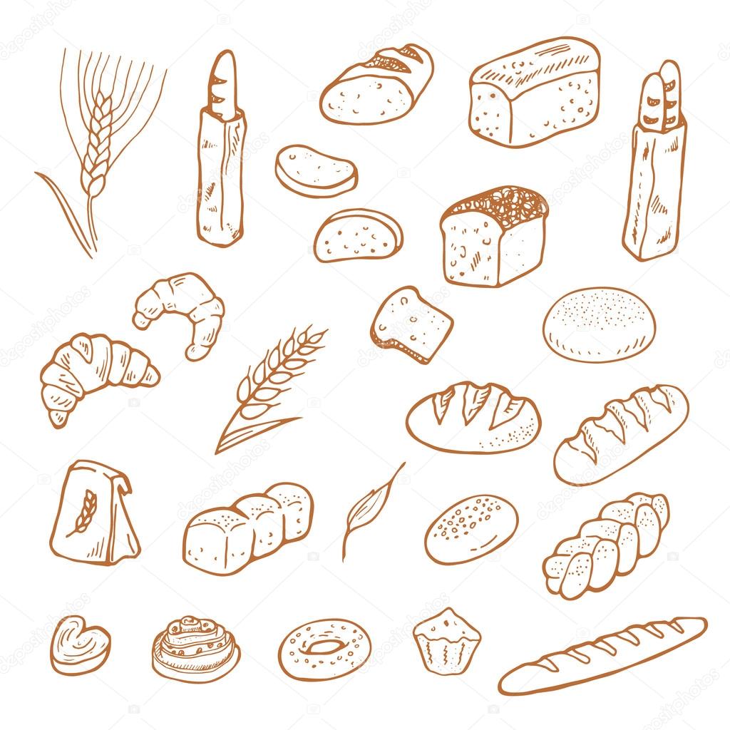 Hand drawn bread on white background. 