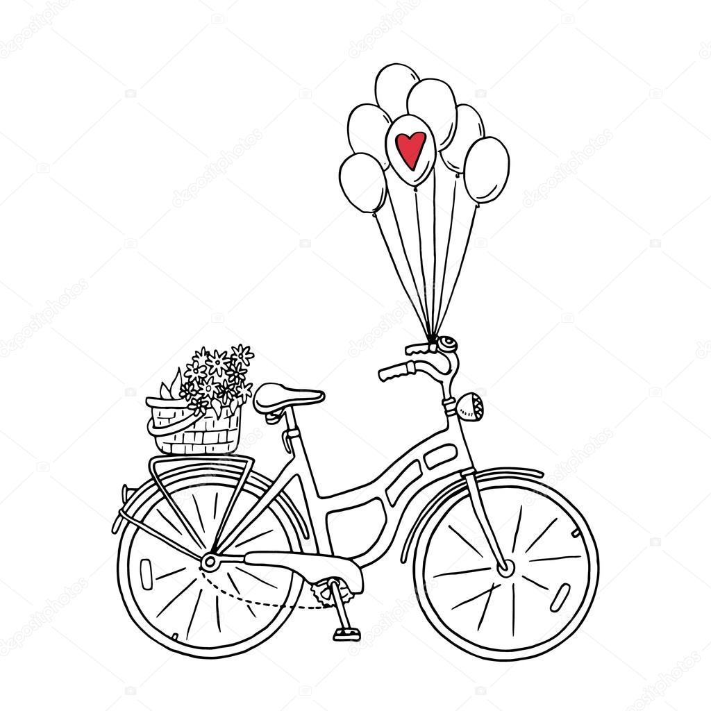 Download Hand Drawn Bicycle With Balloons Vector Image By C Teploleta Vector Stock 73364067