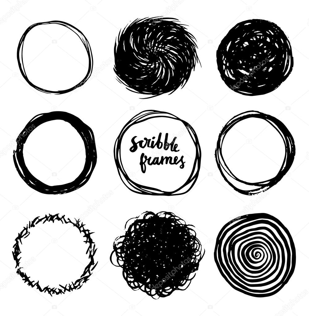 Set of hand drawn scribble circles