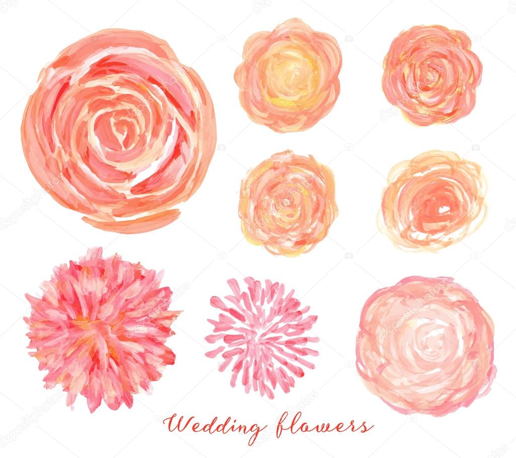 Hand drawn wedding flowers set.