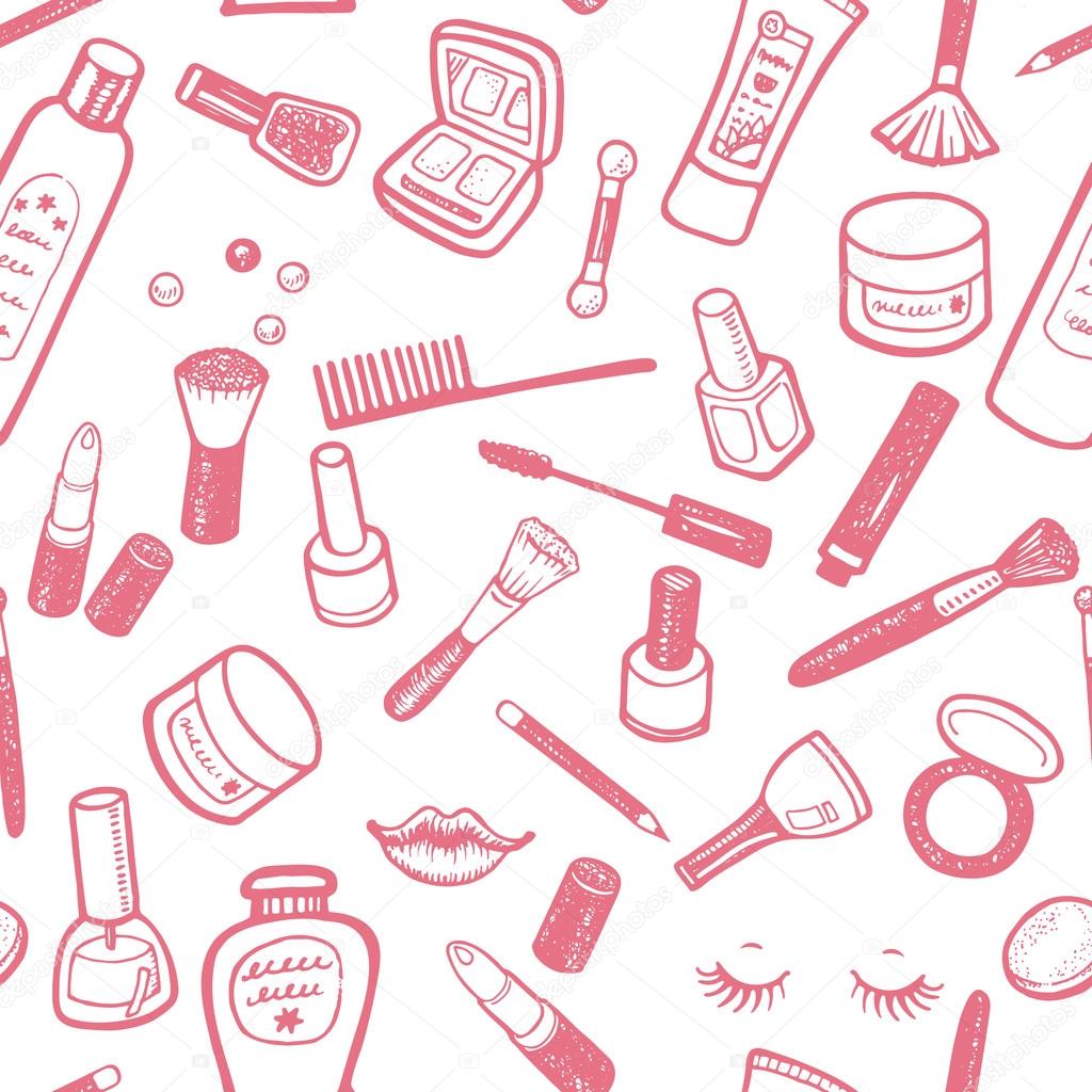 Hand drawn beauty and cosmetics items