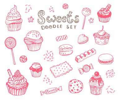 Elle çizilmiş tatlılar seti