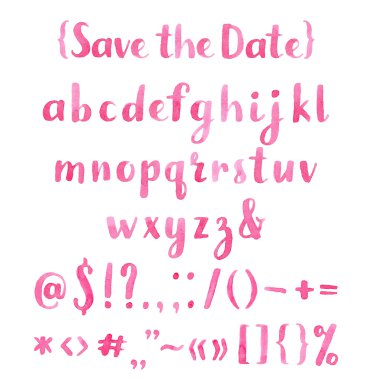 pink watercolor  alphabet