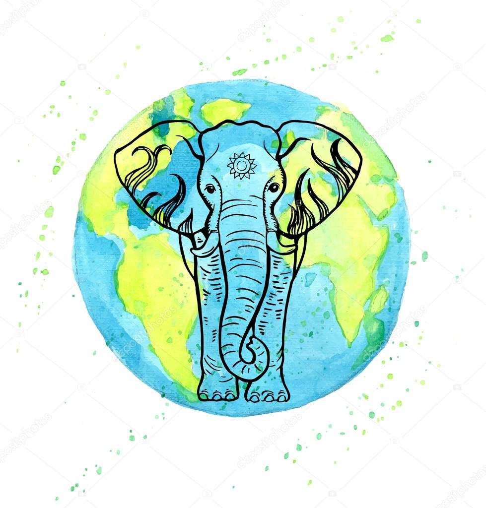 Hand drawn watercolor elephant