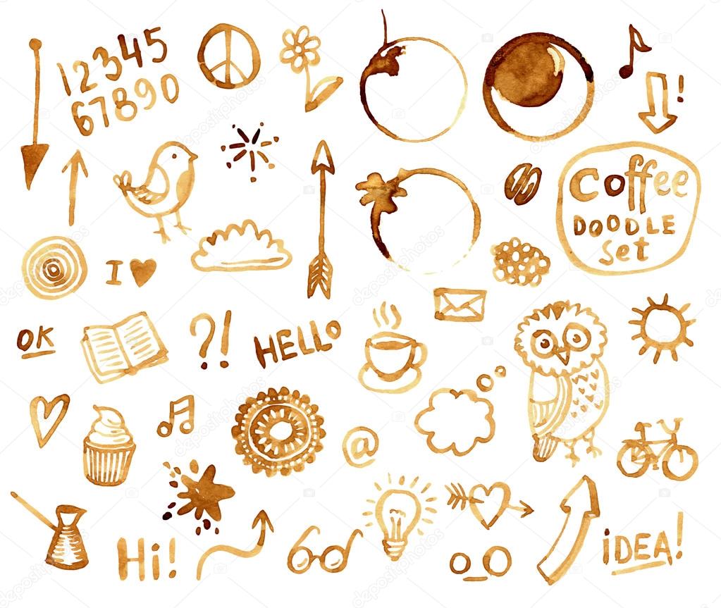 Coffee doodles set