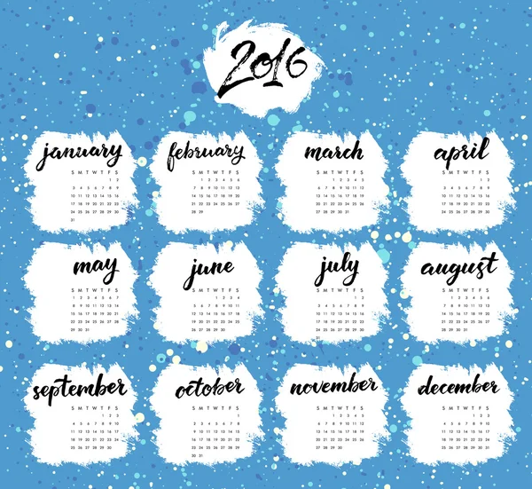 2016 kalender met handgeschreven maanden. — Stockvector