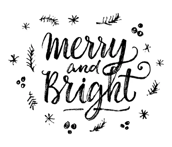 Merry and Bright lettering — Stock Vector