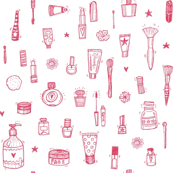 Cosméticos doodle fondo sin costuras — Archivo Imágenes Vectoriales