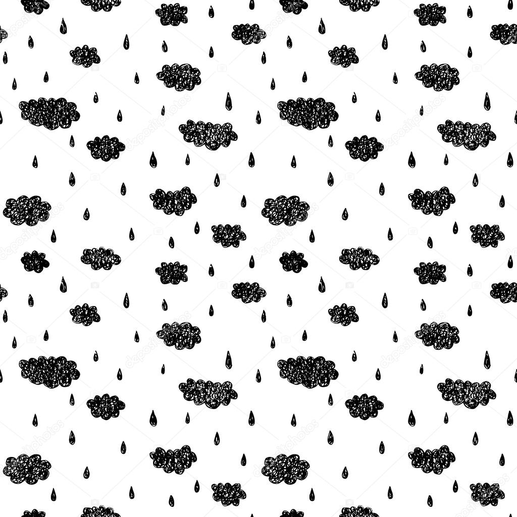 seamless pattern with clouds and rain drops