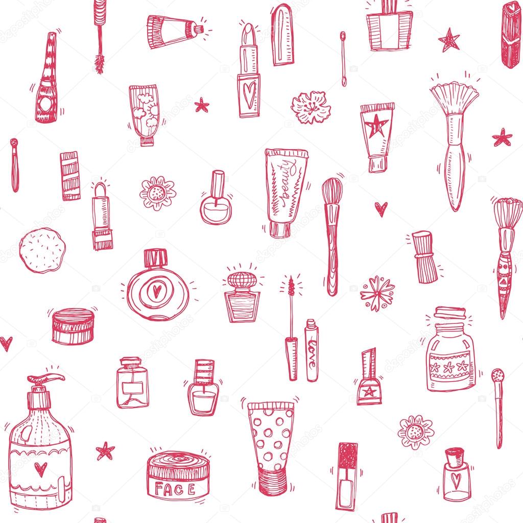 cosmetics doodle seamless background