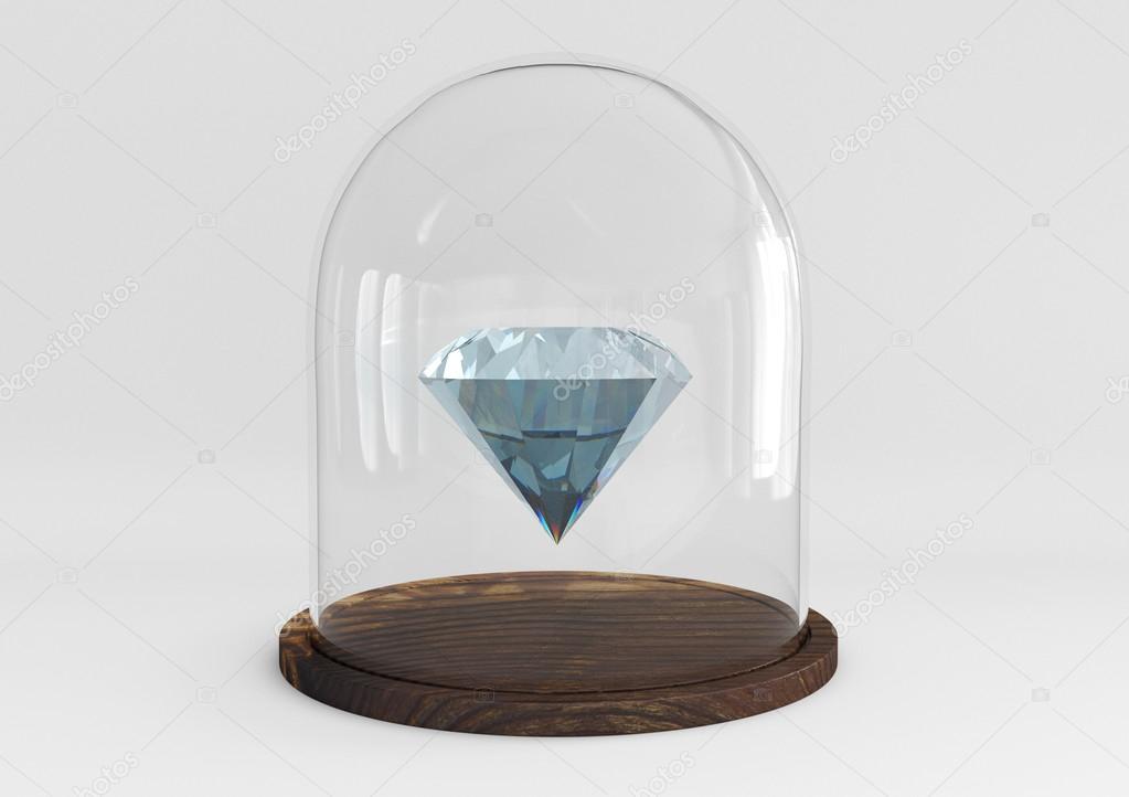 Gem diamond protected under a glass dome