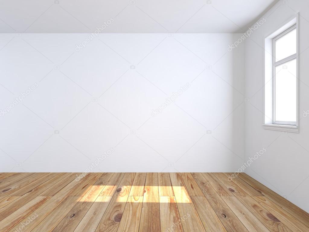 Empty white room with wooden floor