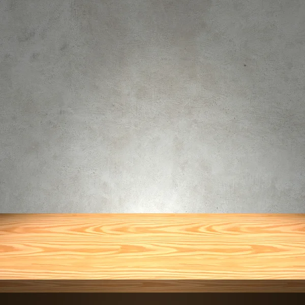 Mesa de madera con fondo de textura de hormigón — Foto de Stock