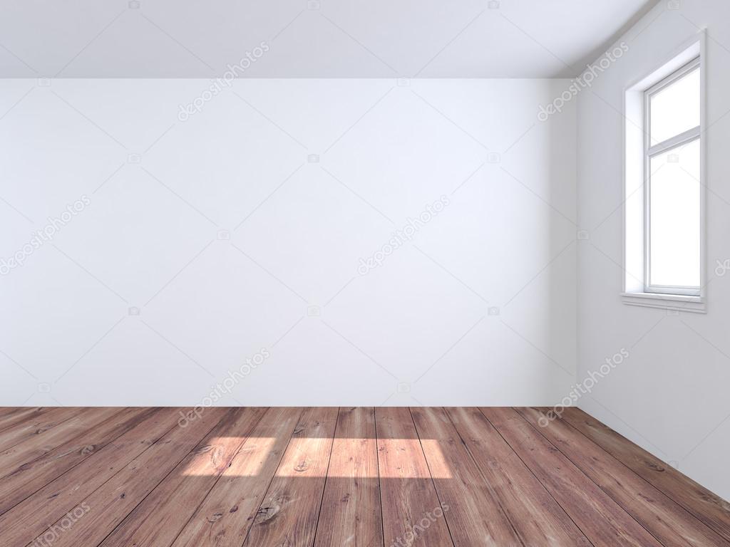 Empty white room with wooden floor