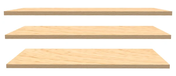 Prateleiras de madeira isoladas em branco — Fotografia de Stock