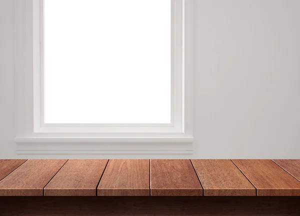 Mesa de madera con fondo de ventana — Foto de Stock