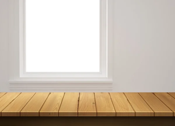 Dřevěný stůl s pozadí okna — Stock fotografie