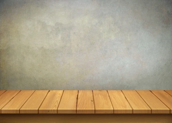 Holztisch mit Textur-Wand-Hintergrund Stockbild