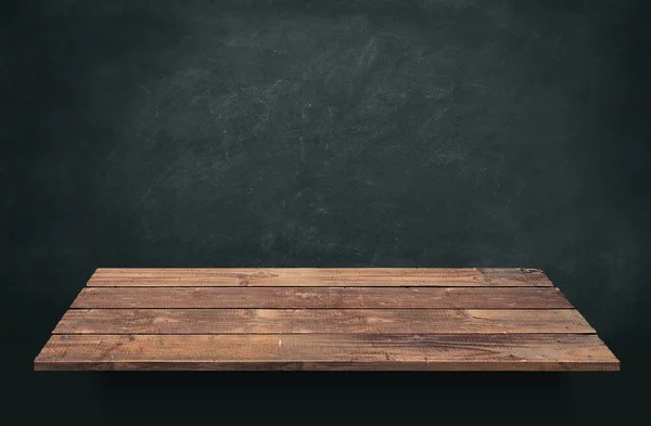 Holzplanke Tisch mit Tafel Hintergrund — Stockfoto