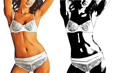 Güzel ince kız beyaz sutyen ve iç çamaşırlarıyla poz veriyor.