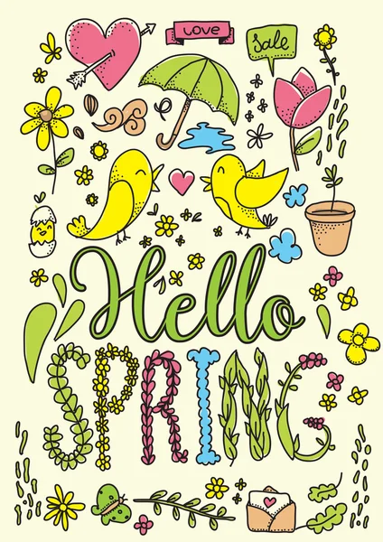 Hallo Spring Card. handgezeichnete Vektor-Illustration. — Stockvektor