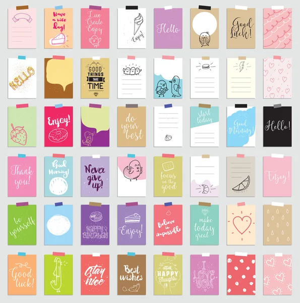 48 yaratıcı günlük kaydı kart dizisini. Vektör çizim. Scrapbooking, planlayıcısı, Tebrikler, çıkartmalar ve davetler tebrik için şablon. Inspiring alıntı yapmak.