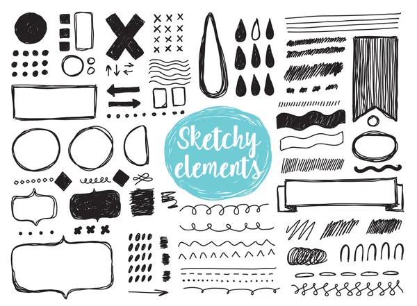Set of hand drawn sketchy elements, brush strokes. — Stock Vector