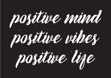 Zihin olumlu vibes hayat yazıt. Hat sanatı ile tebrik kartı. Elle çizilmiş tasarım. Siyah ve beyaz.