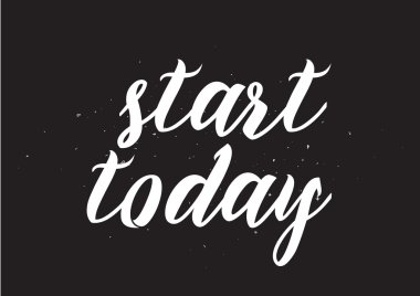 Başlangıç bugün yazıt. Hat sanatı ile tebrik kartı. Elle çizilmiş tasarım. Siyah ve beyaz.