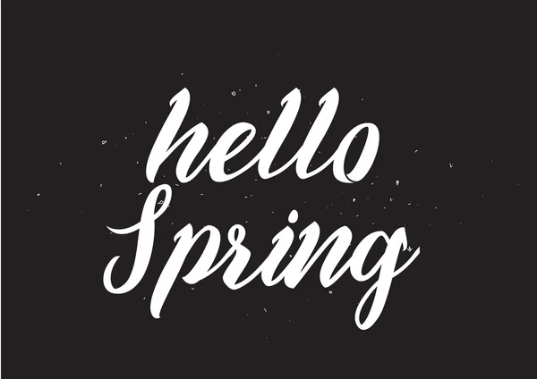 Hola inscripción de primavera. Tarjeta de felicitación con caligrafía. Diseño dibujado a mano. Blanco y negro . — Vector de stock