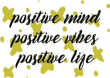 Zihin olumlu vibes hayat yazıt. Hat sanatı ile tebrik kartı. Elle çizilmiş tasarım. Siyah ve beyaz.