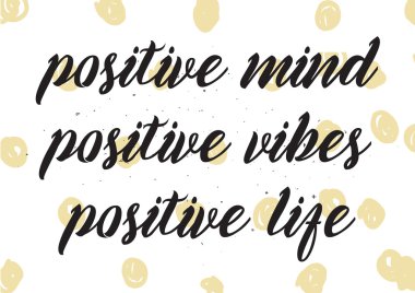 Zihin olumlu vibes hayat yazıt. Hat sanatı ile tebrik kartı. Elle çizilmiş tasarım. Siyah ve beyaz.