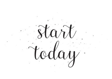 Başlangıç bugün yazıt. Hat sanatı ile tebrik kartı. Elle çizilmiş tasarım. Siyah ve beyaz.