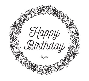 Mutlu doğum günü yazıt. Çerçeve hat ile tebrik kartı.