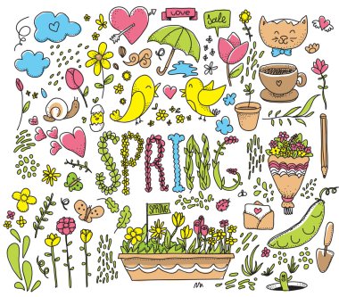 Bahar grafik kümesi. Çizilmiş vektör çizim el.