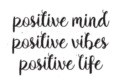 Zihin olumlu vibes, hayat yazıt. Hat sanatı ile tebrik kartı. Elle çizilmiş tasarım. Siyah ve beyaz.