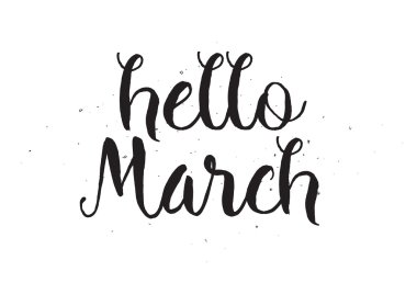 Merhaba Mart yazıt. Hat sanatı ile tebrik kartı. Elle çizilmiş tasarım. Siyah ve beyaz.