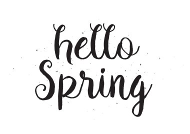 Bahar yazıt Merhaba. Hat sanatı ile tebrik kartı. Elle çizilmiş tasarım. Siyah ve beyaz.