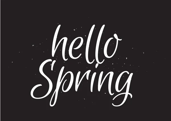 Hola inscripción de primavera. Tarjeta de felicitación con caligrafía. Diseño dibujado a mano. Blanco y negro . — Vector de stock